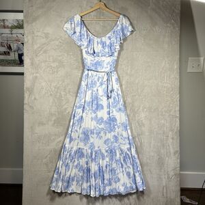 Buddylove Heather‎ Tea Party Off Shoulder Floral Dress for Women Blue White XS